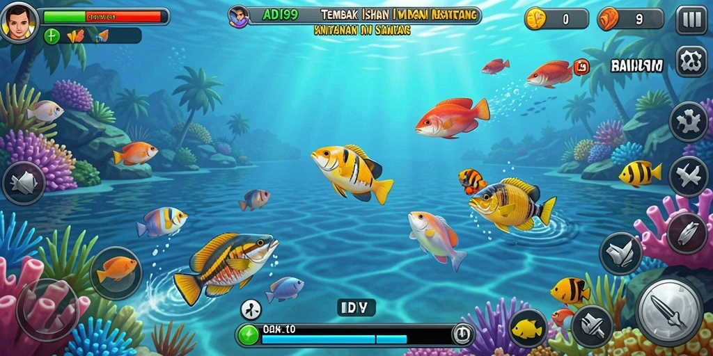 Tangkapan layar utama ADI99 menampilkan gameplay seru tembak ikan.