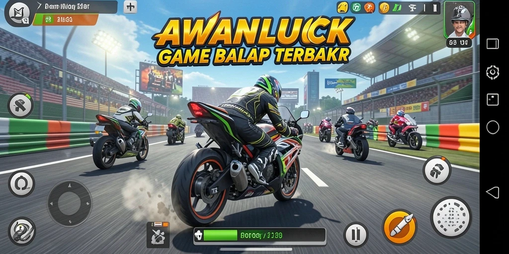 Tampilan gameplay balap motor di AWANLUCK yang menegangkan dan mendebarkan.