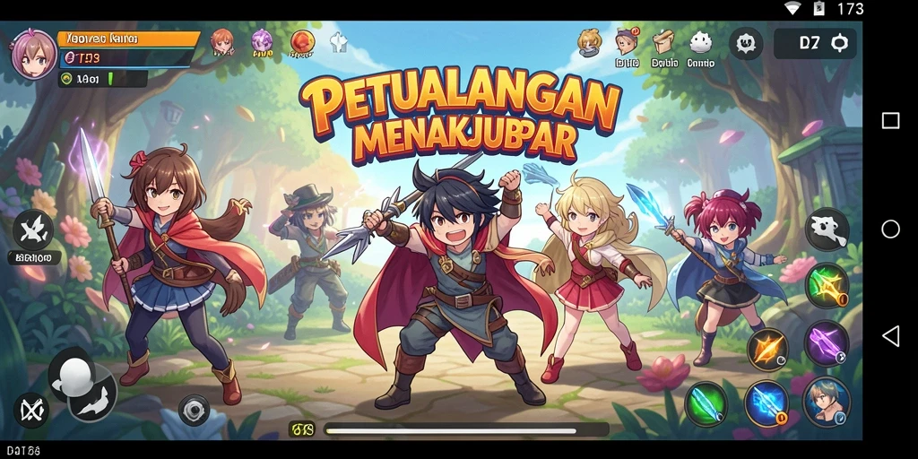 Tangkapan layar gameplay D73 dengan karakter Anime terfavorit.