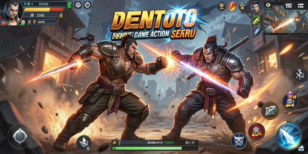 Tangkapan layar DENTOTO menunjukkan aksi bertarung yang seru dalam game Action.