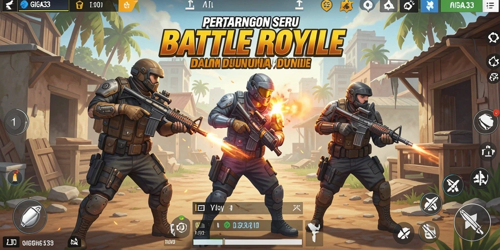 Tangkapan layar gameplay GIGA33 menampilkan aksi pertarungan Battle Royale.