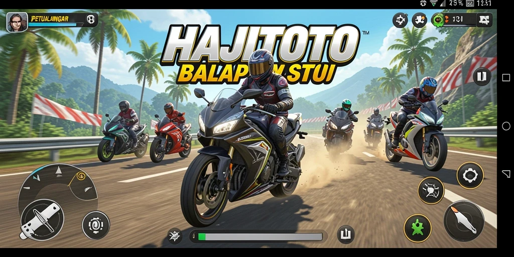 Screenshot gameplay HAJITOTO yang menampilkan aksi balap motor yang seru.