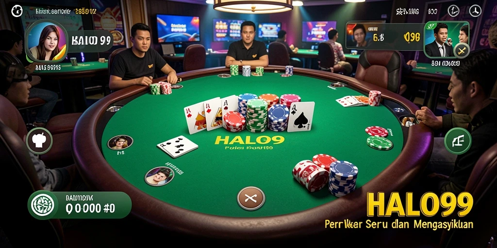 Tampilan seru dari gameplay Poker di HALO99, menunjukkan momen menarik saat bermain.