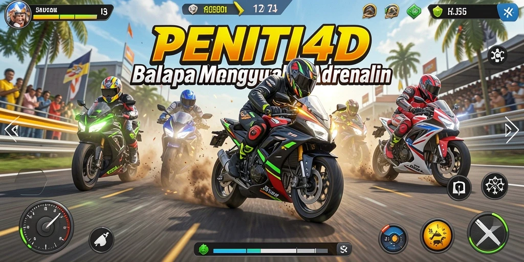 Tampilan gameplay balapan motor yang mendebarkan di PENITI4D.
