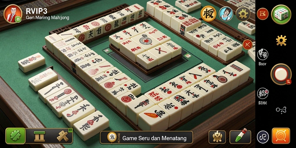 Screenshot dari gameplay RVIP3 yang menampilkan keseruan permainan Mahjong.
