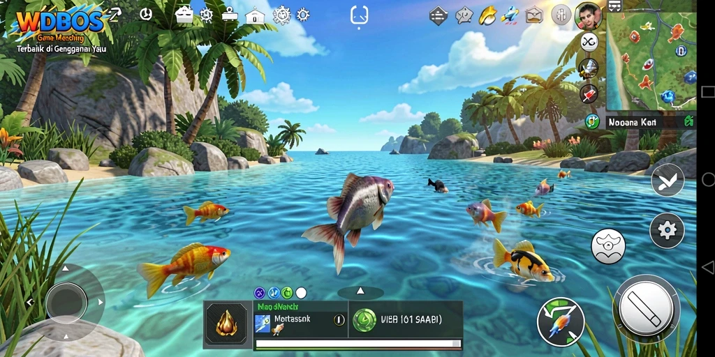 Tampilan gameplay memancing yang seru dan menegangkan di WDBOS.